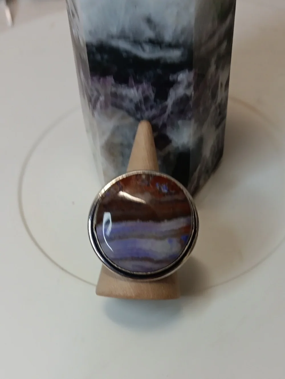 Striped Agate Statement Ring - Brown & Lavender